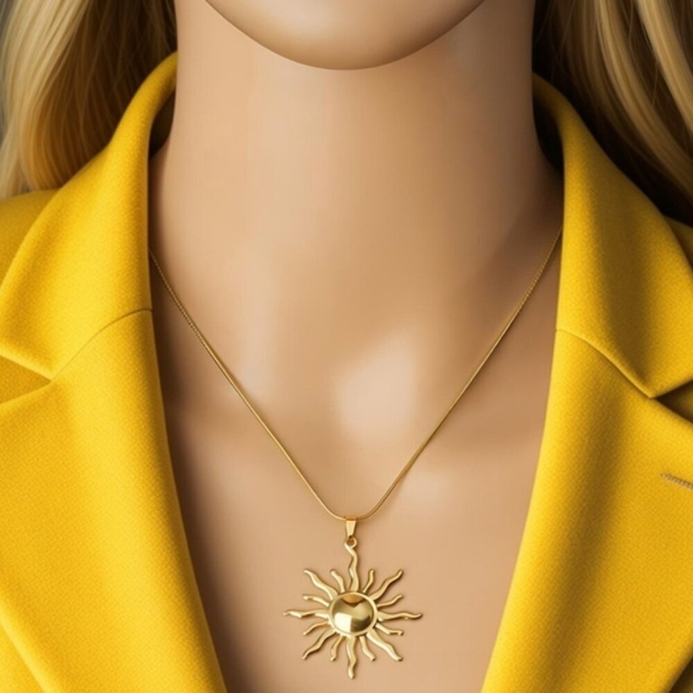 Elegant Gold Sun Pendant Necklace - Picture 4 of 9